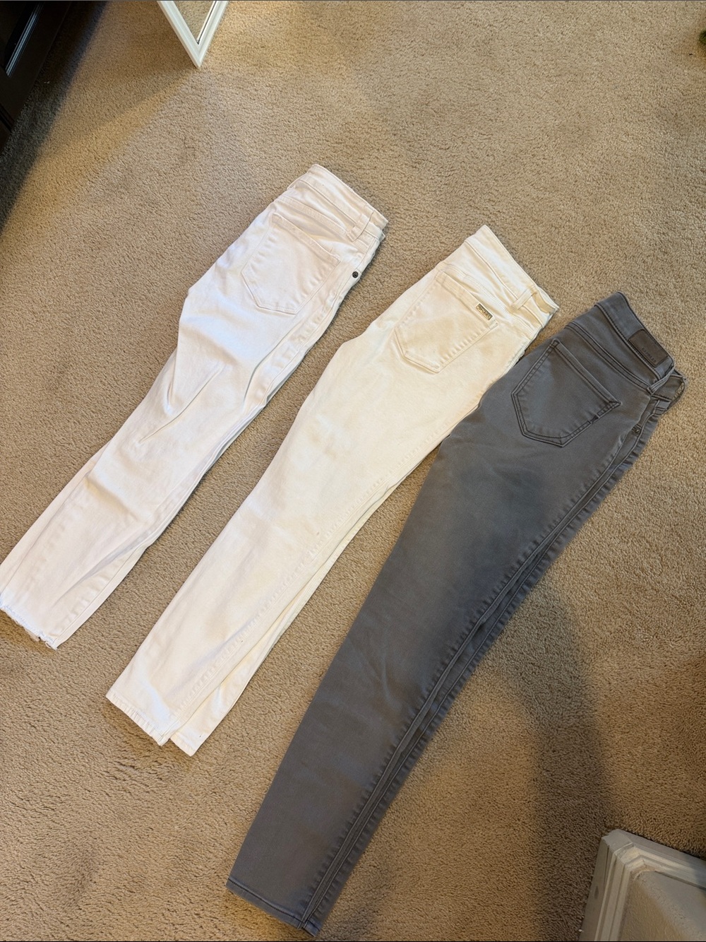 Women’s Skinny Jeans Trio — White, Off-White, and Gray